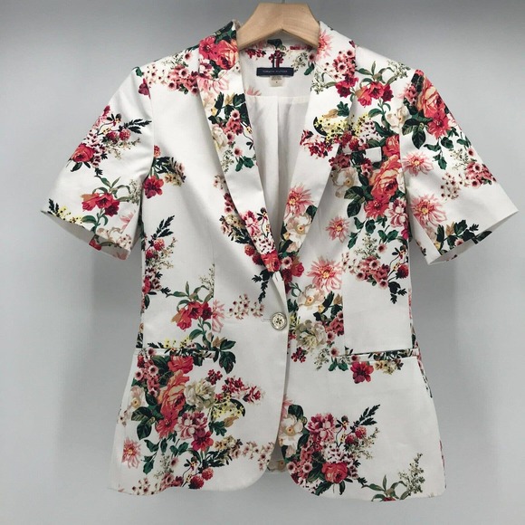 Tommy Hilfiger Jackets & Blazers - Tommy Hilfiger Blazer Womens 4 White Floral Single Button Closure Short Sleeve